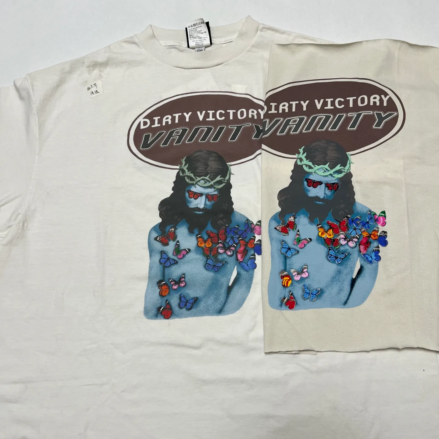 Printing proofing SAINT Mxxxxxx VANITY SS TEE/WHT Jesus butterfly printed short-sleeved off-white S-XL cylindrical fabric without side seams 220g high weight OE yarn ⚠️Note: It is almost meaningless if it is not a cylindrical fabric Customized main mark/wash mark/little angel anti-counterfeiting label Original-level printing factory Top purchasing level